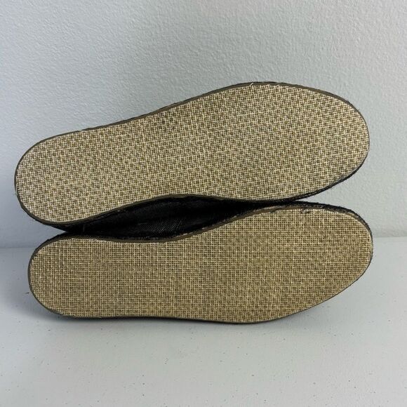 Toms Womens 10 Black Gray Chambray Canvas Slip-On Open Toe Sandals Lagenlook - Picture 9 of 11